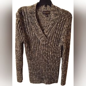 Dana Buchman Women's Size XL Striped Ribbed Pattern Blk, Gray, & Cream Sweater